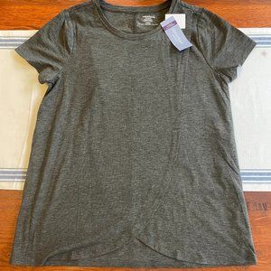 NWT Motherhood Maternity gray open front short sleeve scoop neck nursing tee M